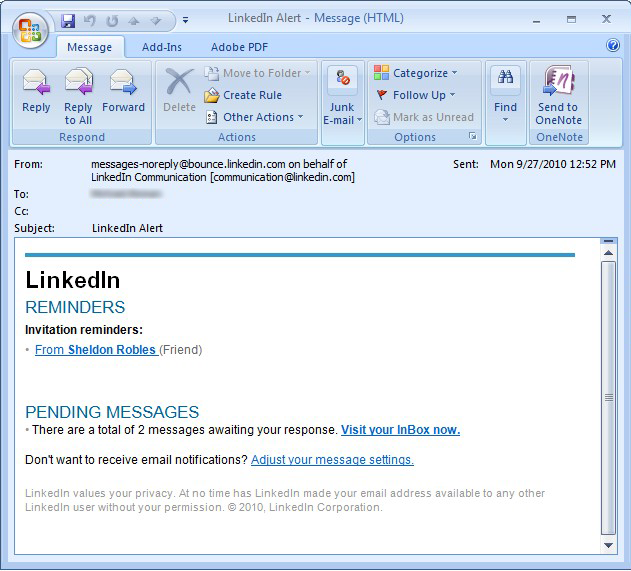 LinkedIn Alert Spam