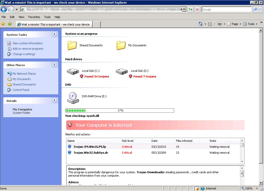 Rogueware "Fake Antivirus" Page Rogueware "Fake Antivirus" Page
