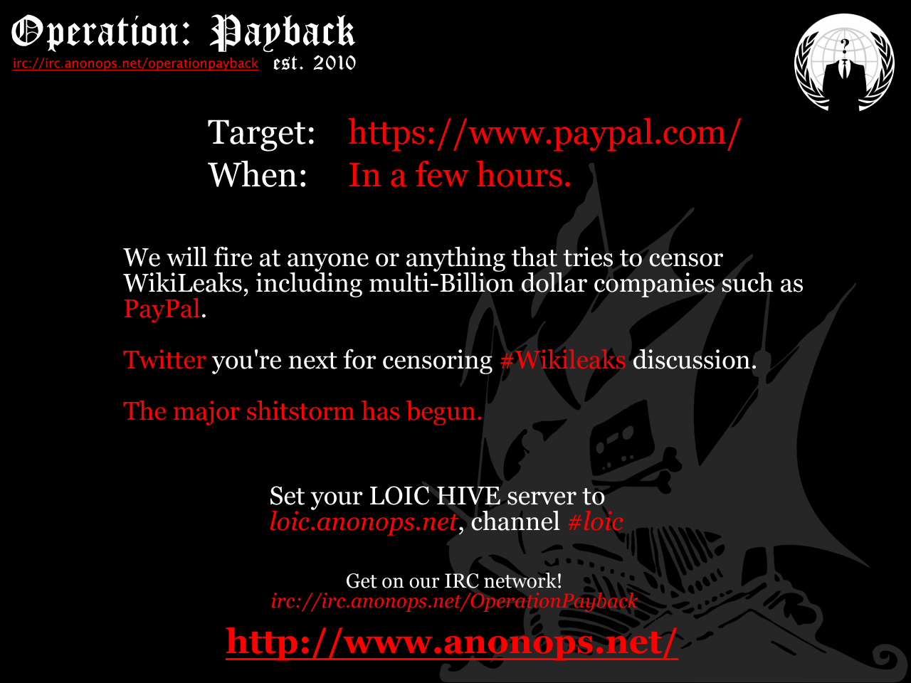 Anonymous :: Paypal Attack Poster Anonymous :: Paypal Attack Poster