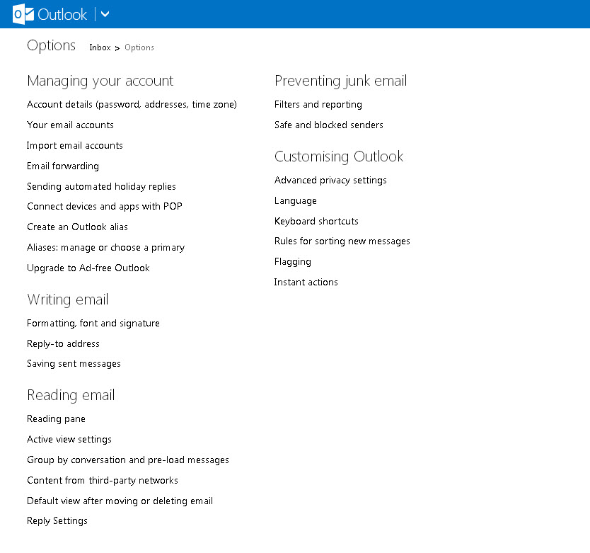 Outlook - More email settings