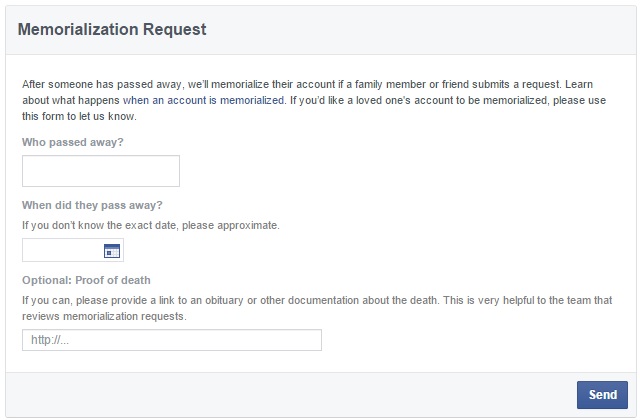 facebook memorialization request