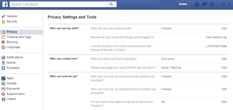 facebook privacy settings