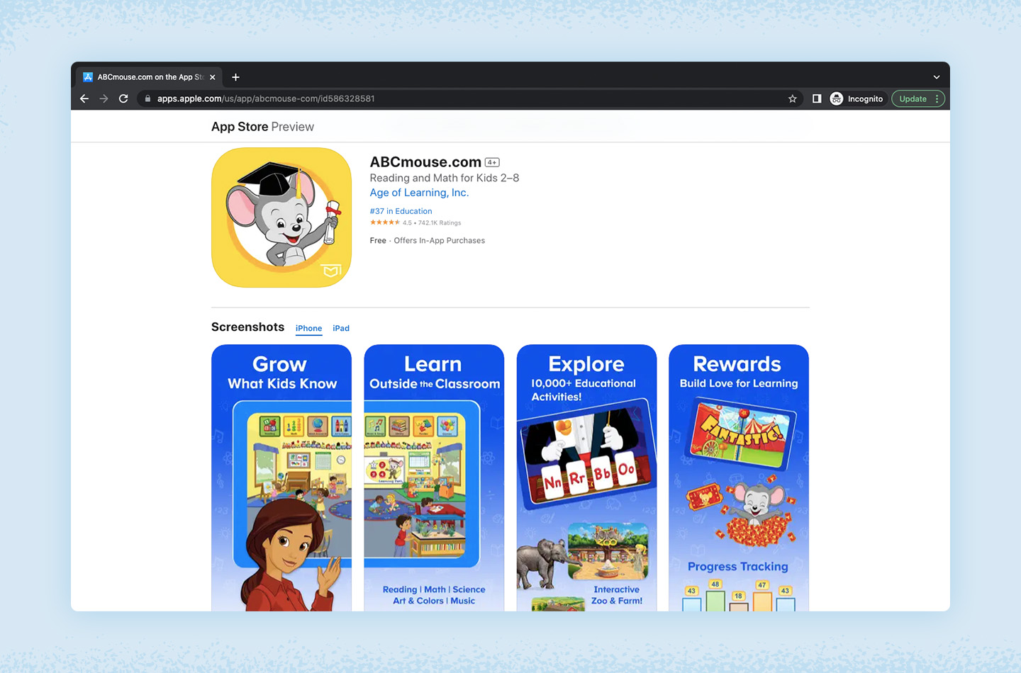 Screenshot of ABCmouse.com app