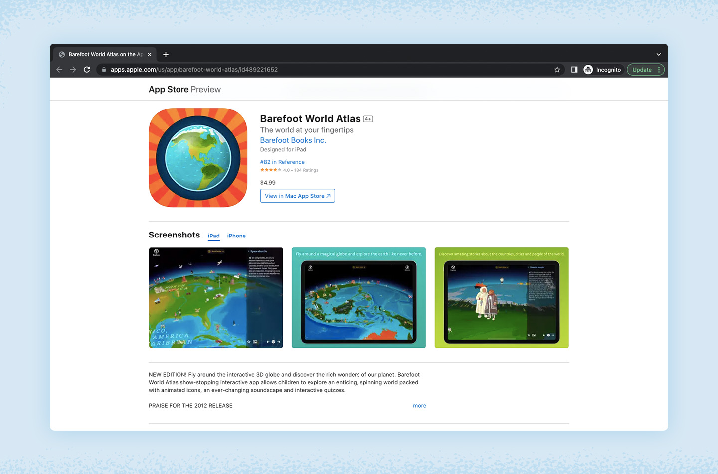 Screenshot of Barefoot World Atlas app