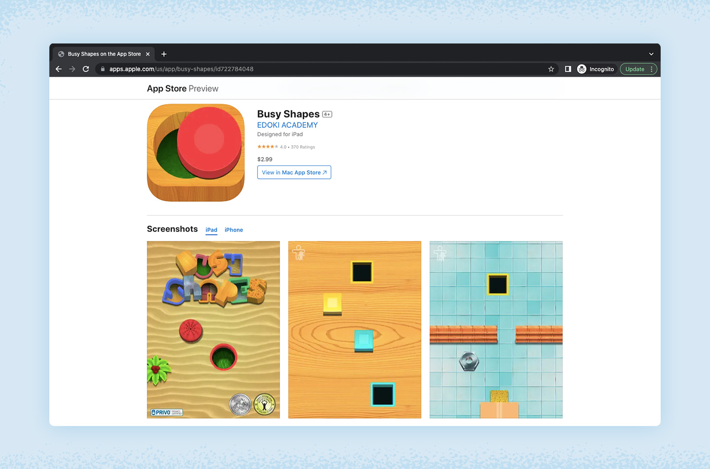 Screenshot of Busy Shapes app