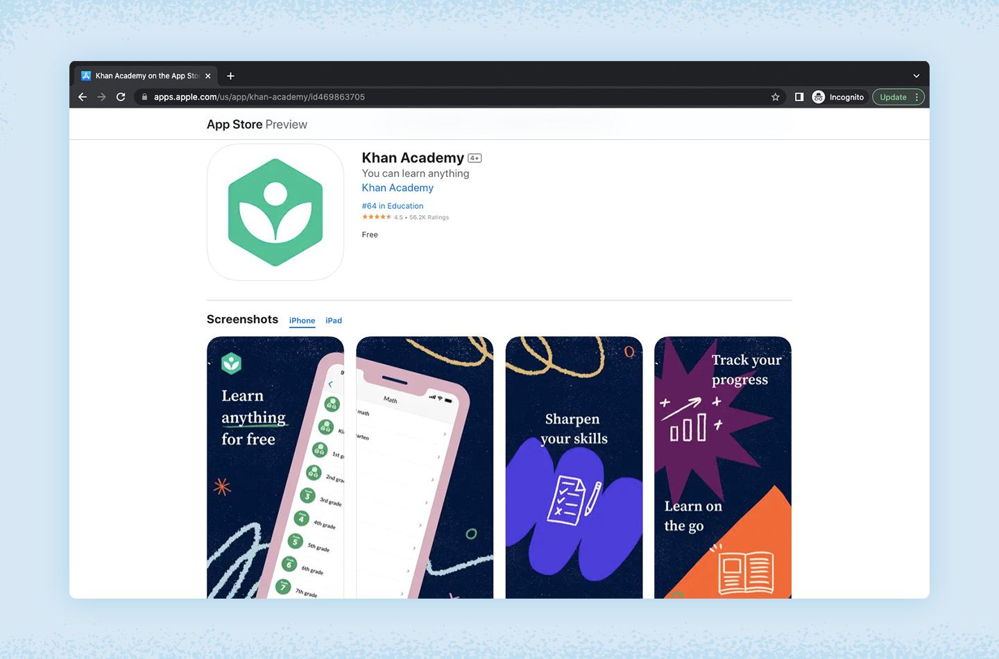 Screenshot of Khan Academy app