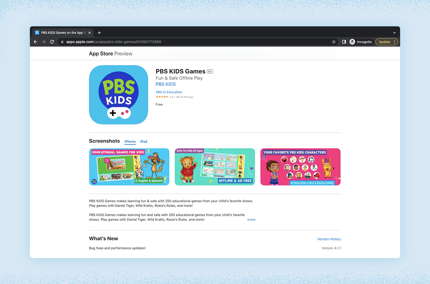 Screenshot of PBS KIDS Games app