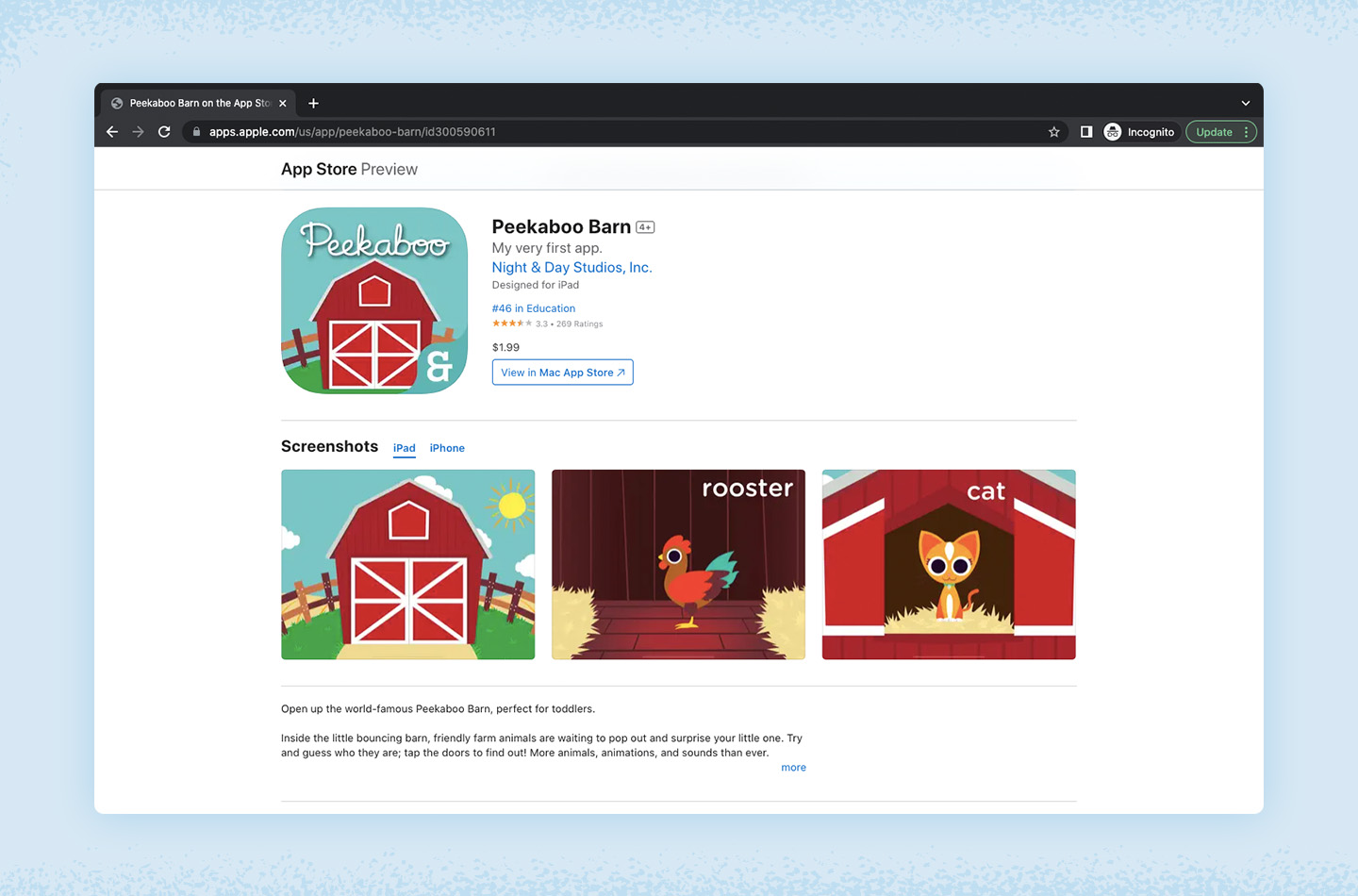 Screenshot of Peekaboo Barn app