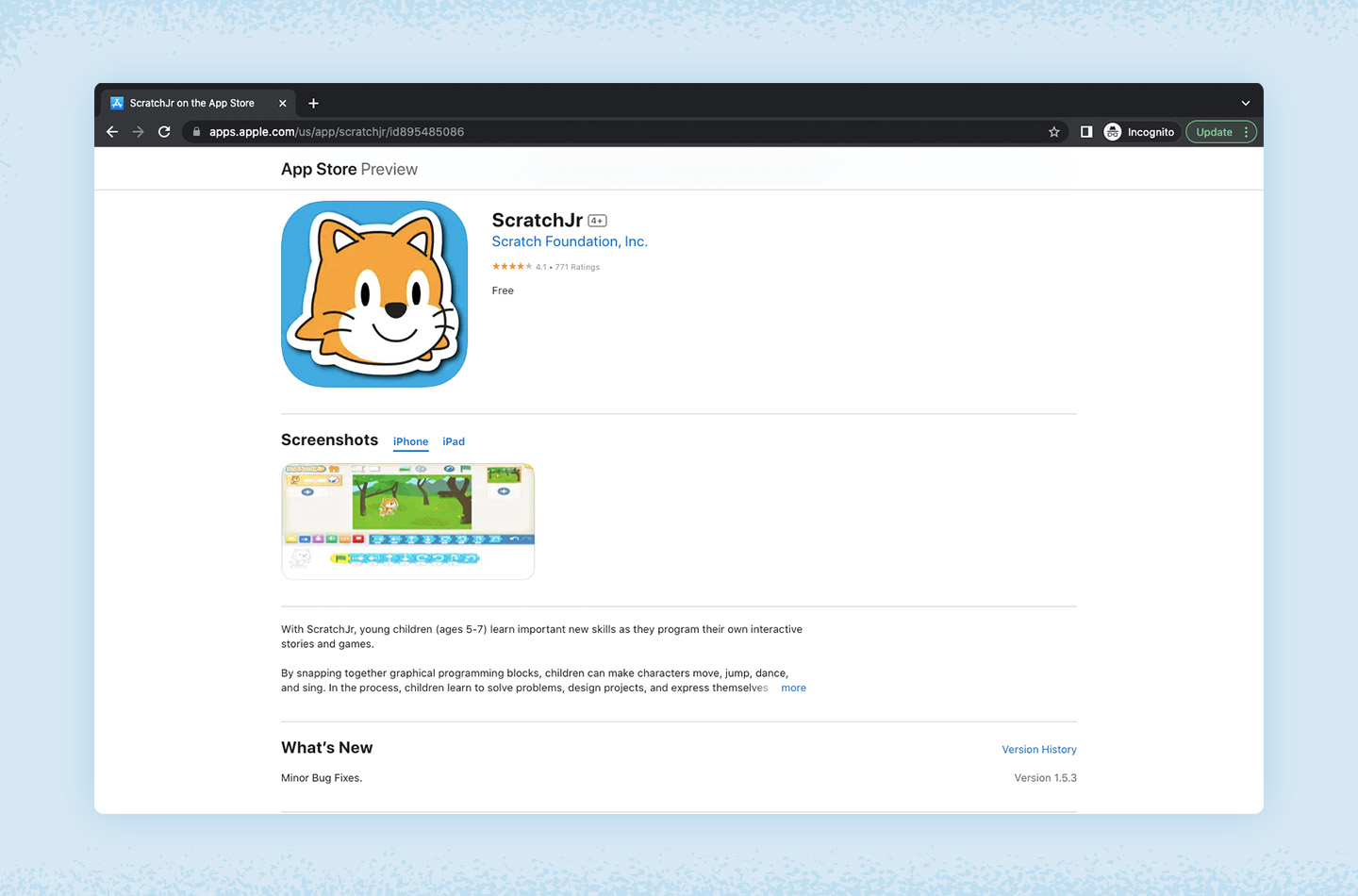 Screenshot of ScratchJr app