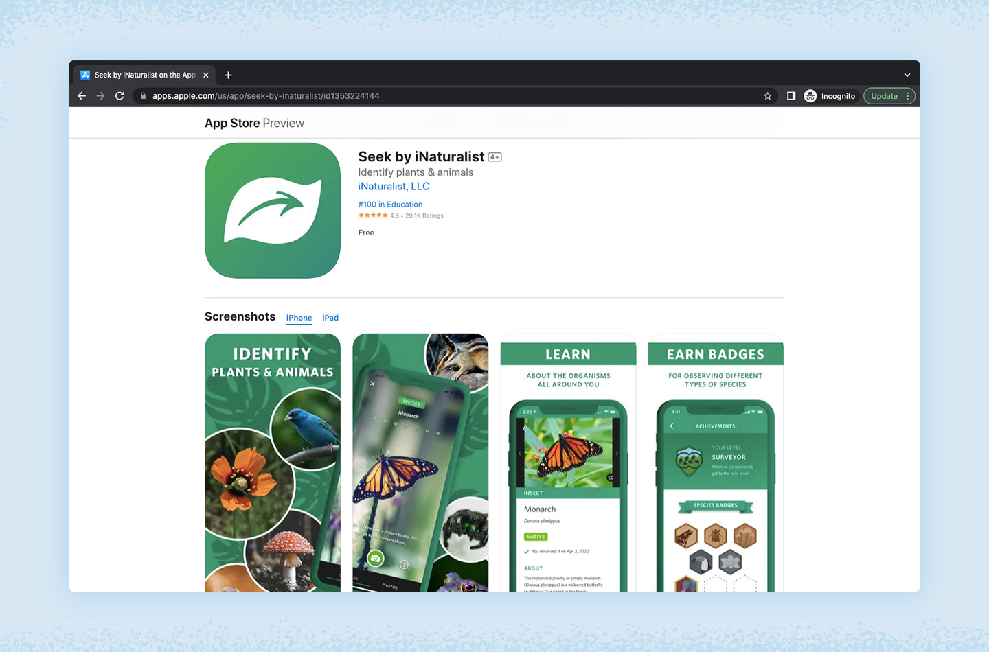 Screenshot of Seek app