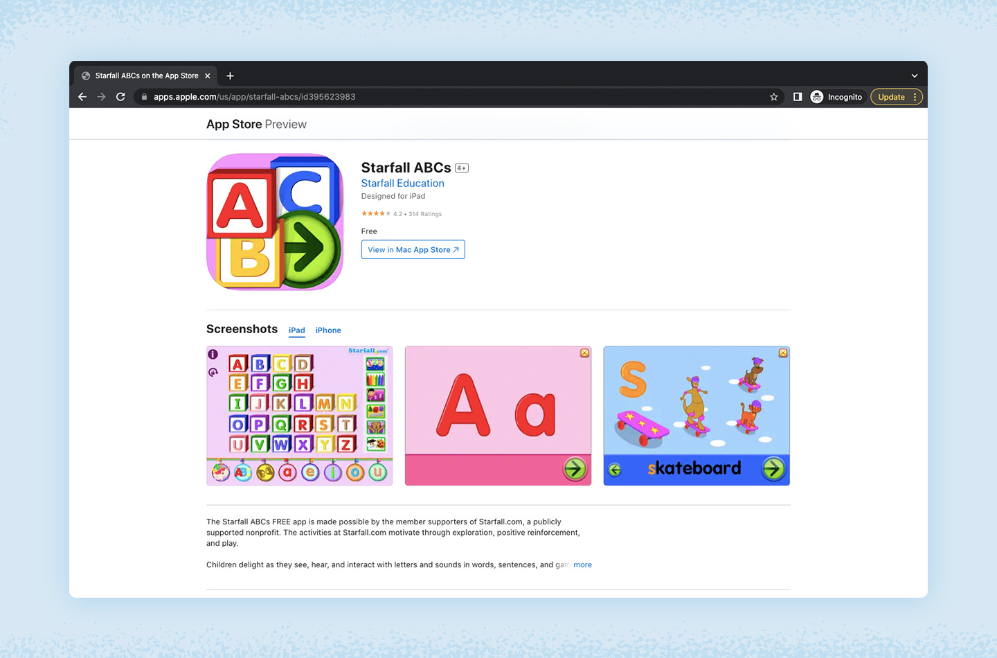 Screenshot of Starfall ABCs app