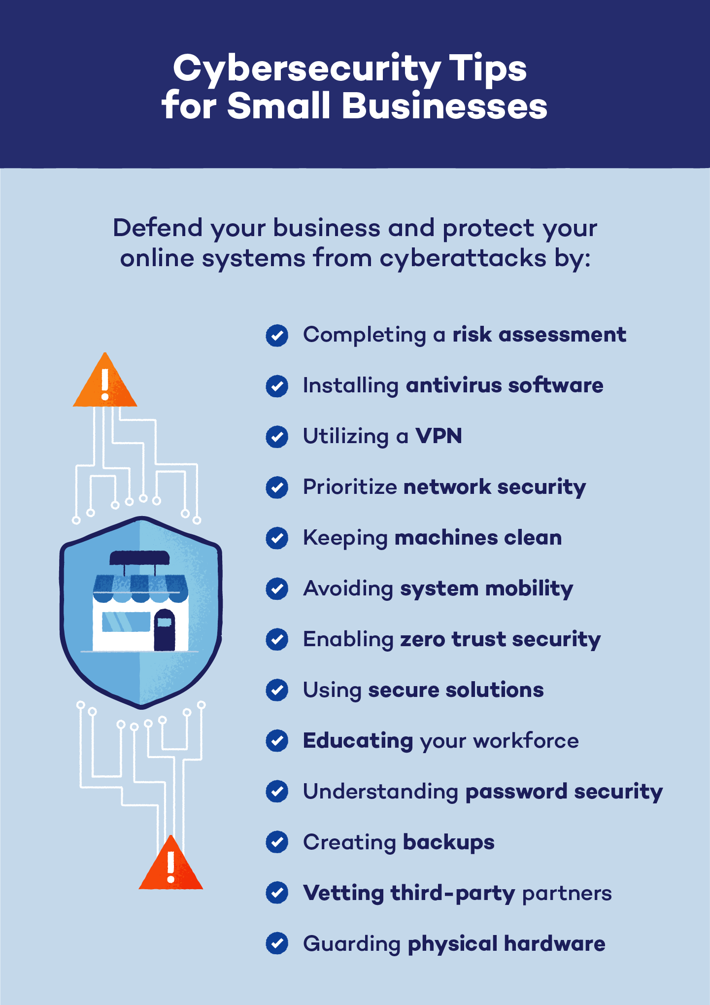 13 cybersecurity tips for small businesses.