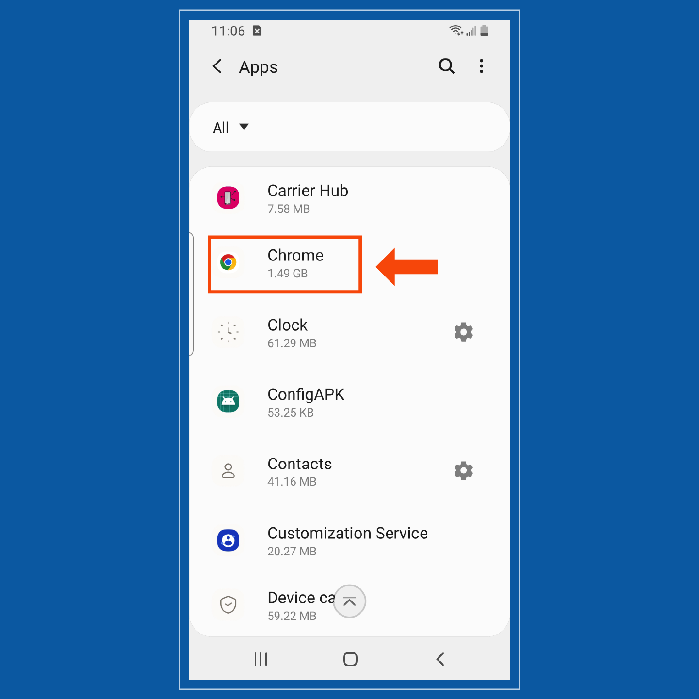 Krok 3 odstranění viru na telefonu Android