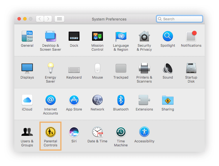 screenshot showcasing where to find the parental control box in an apple system preferences.