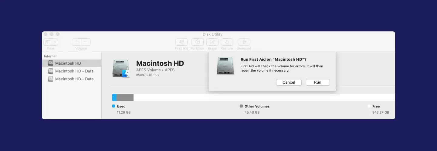 Screenshot of Mac Disk Utility First Aid