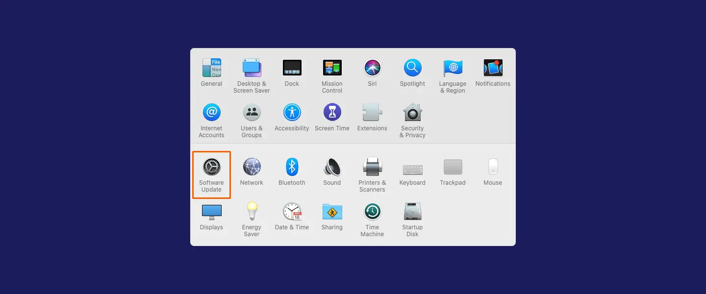 Screenshot of Mac menu