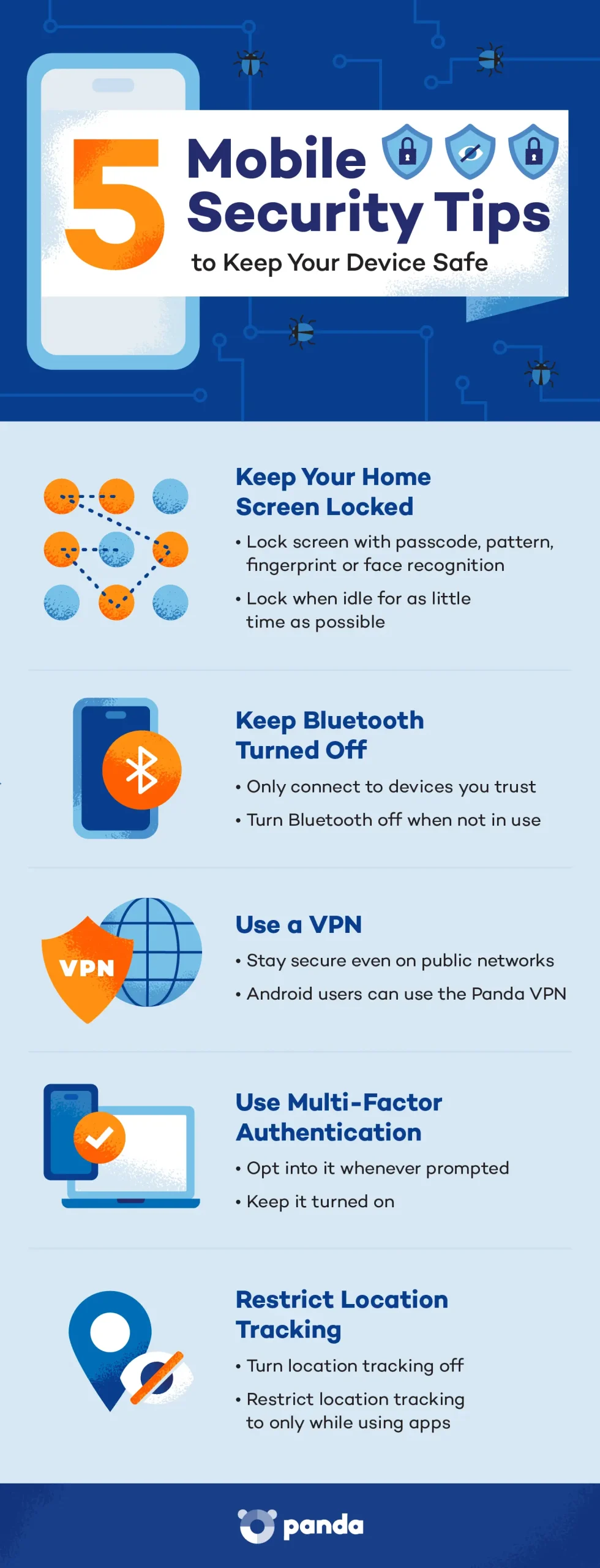 Graphic showing mobile security tips