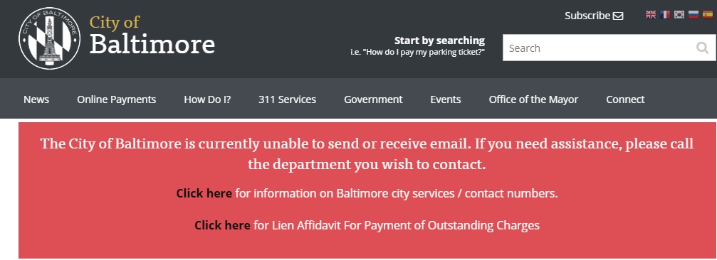 Note on the Baltimore city website on May 28