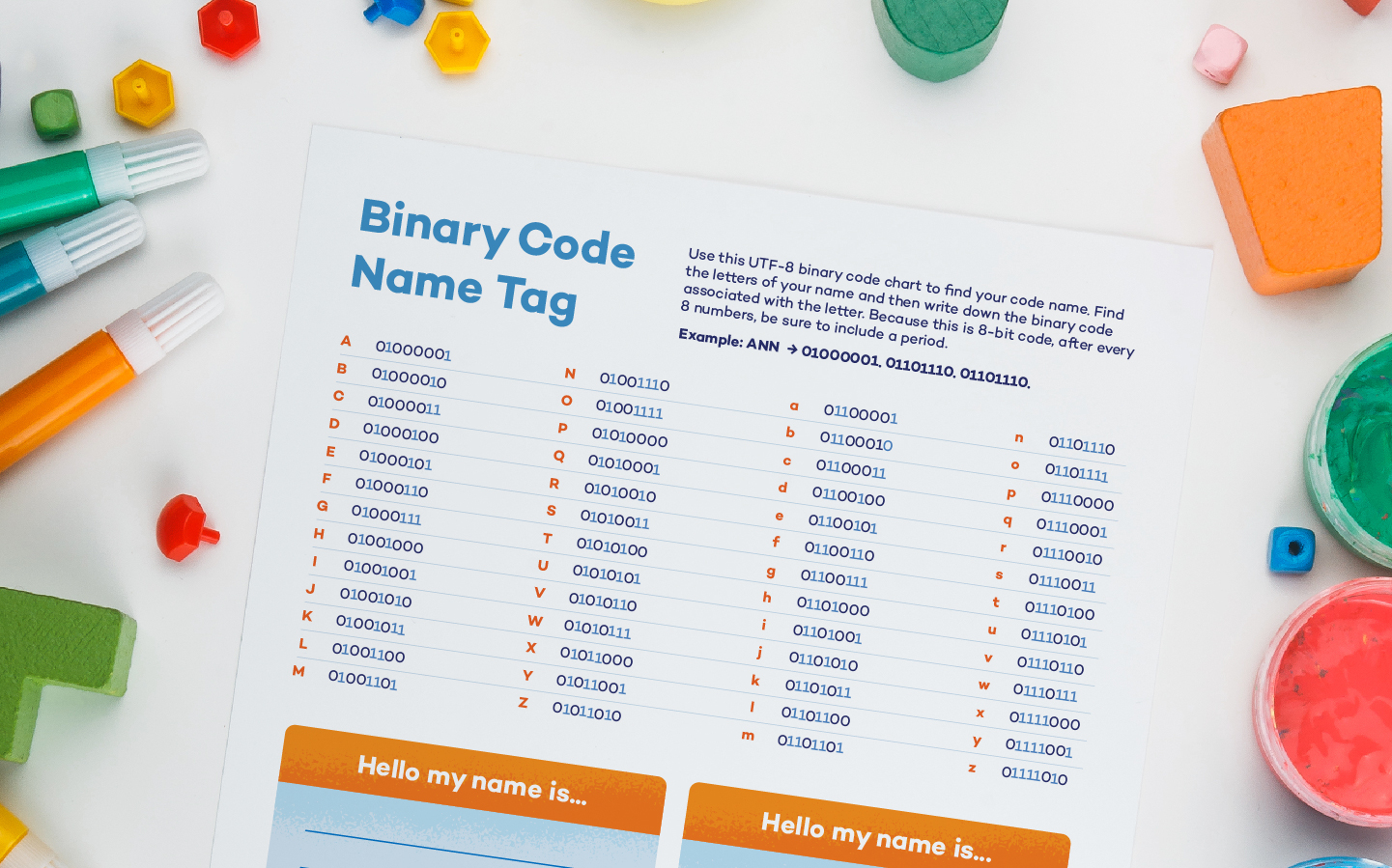 binary code name tag activity