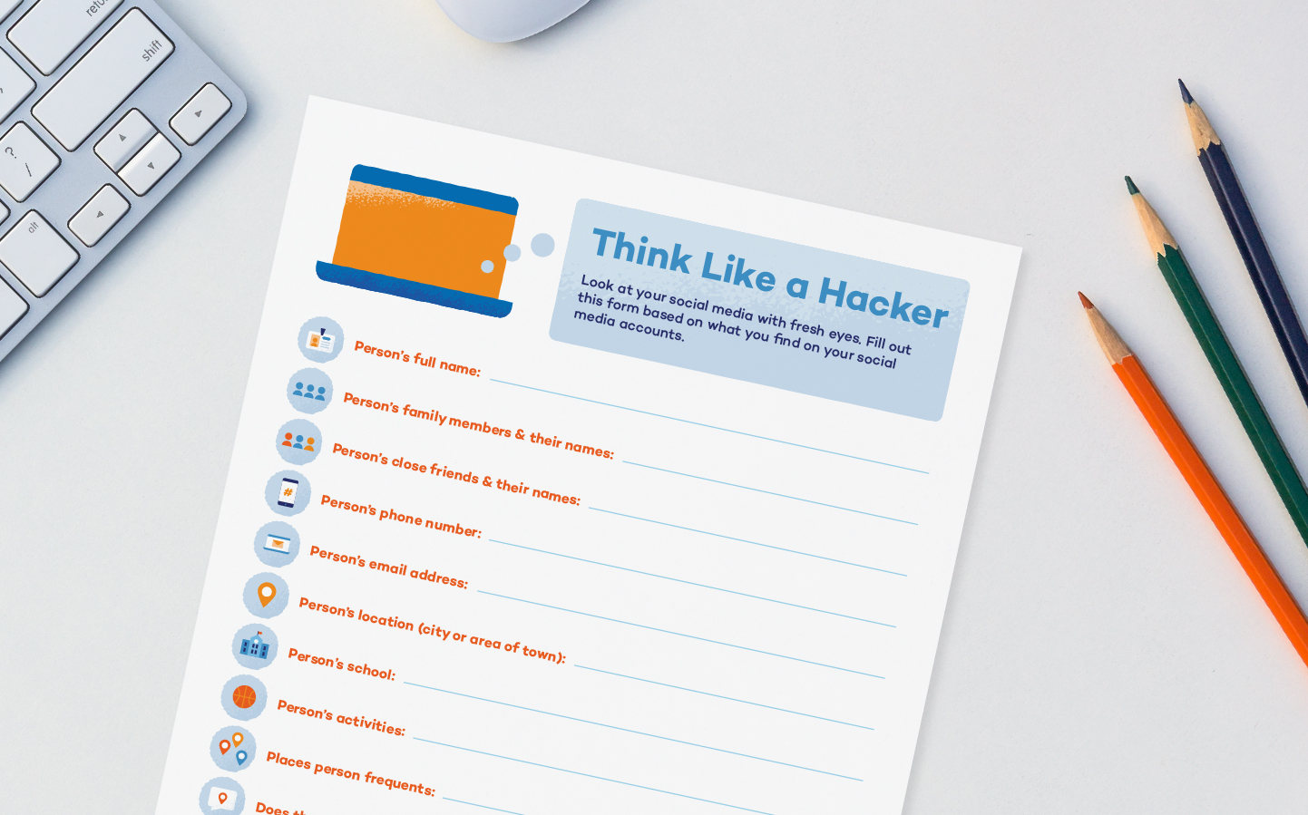 photo of think like a hacker worksheet