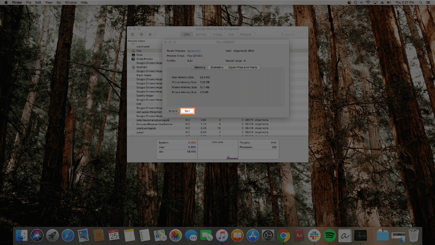 screenshot of quitting applications