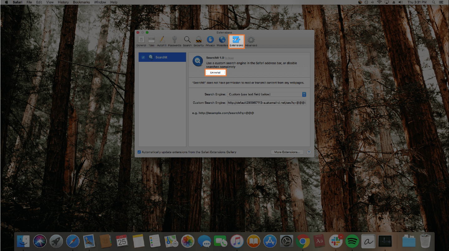 screenshot of selecting extensions