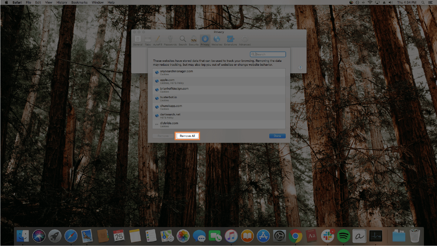 screenshot of clearing cache