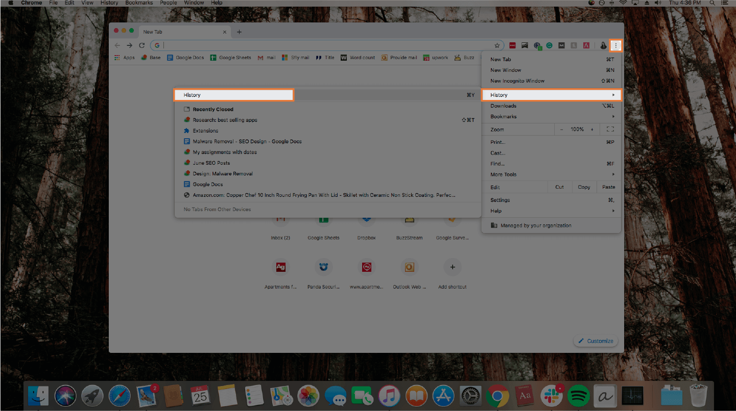 screenshot of clearing browsing history