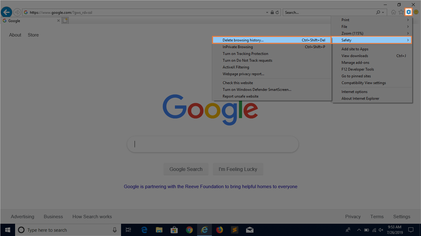 screenshot of clearing cache