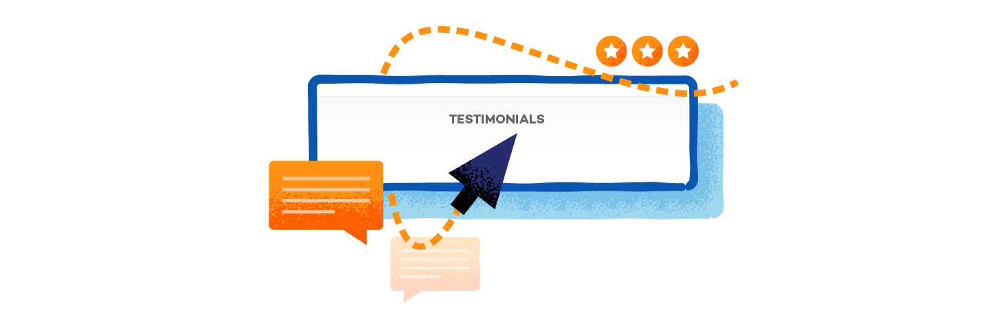 graphic that shows credible website with testimony and reviews symbol