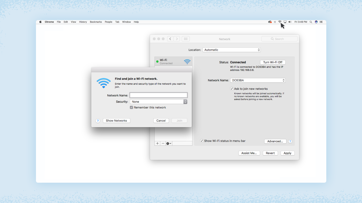 Screenshot showing how to clear "your connection is not private" error by checking your Wi-Fi preferences.