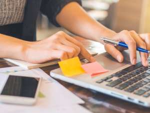 woman using laptop