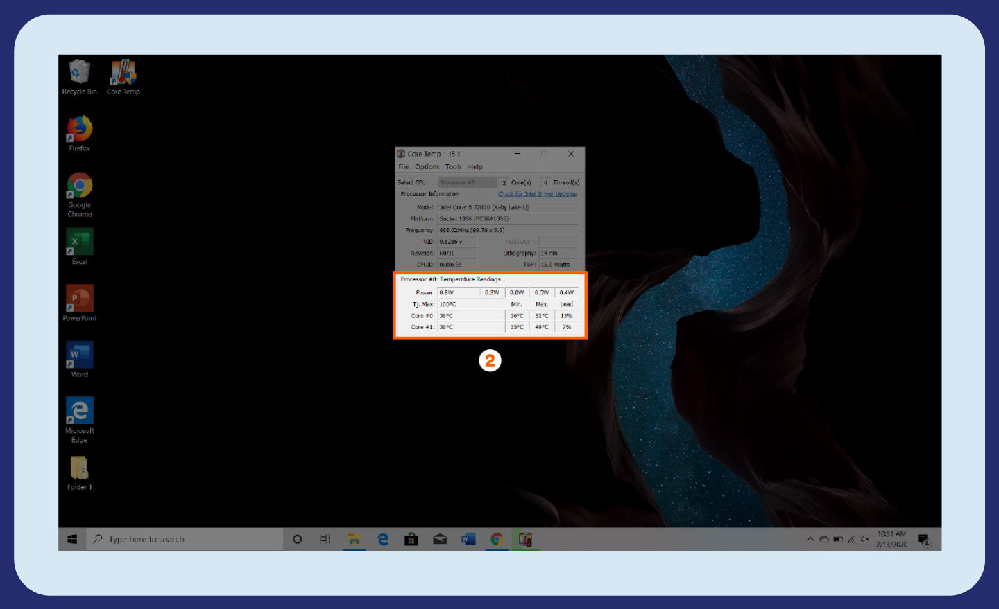 Etapa 2 de uso do Core Temp para verificar a temperatura da CPU.