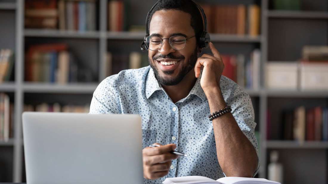 Man answering zoom call