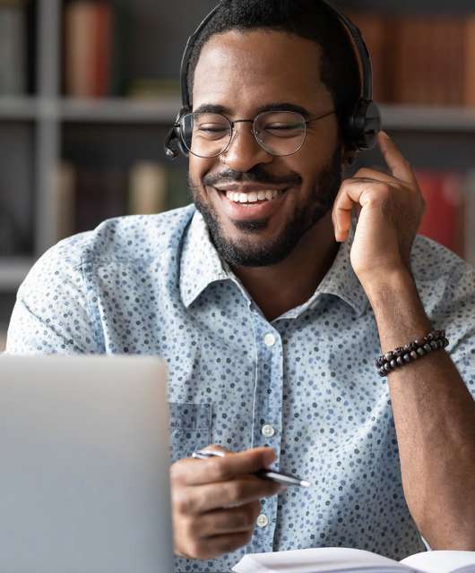 Man answering zoom call