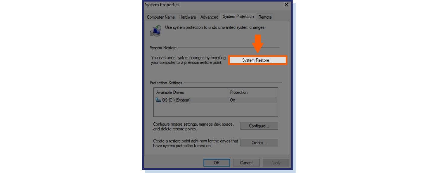 windows screenshot of system restore