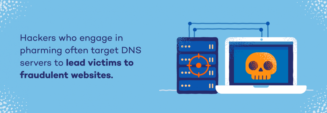 Hackers who engage in pharming often target DNS servers to lead victims to fraudulent websites.