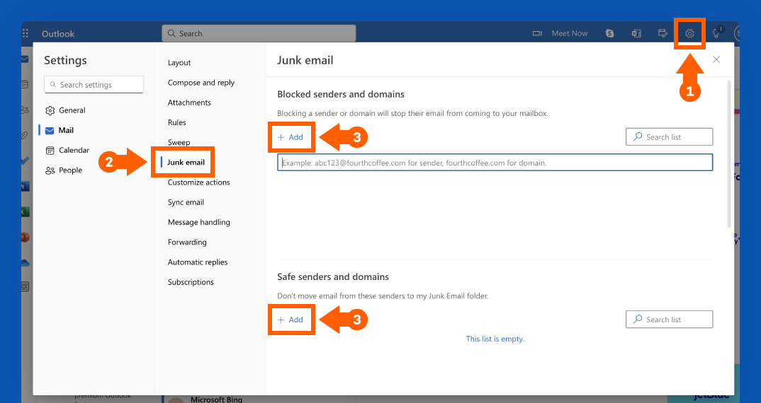 screenshot of how to change your privacy settings in Outlook