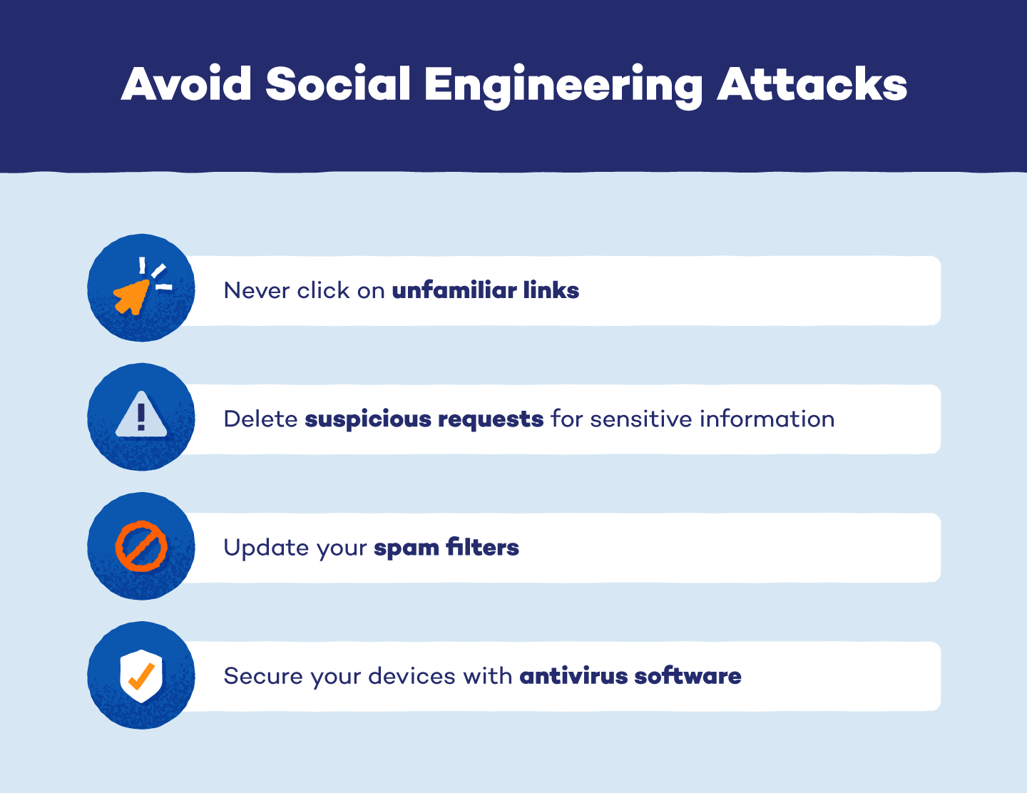 Illustration listing tips to avoid a social engineering attack