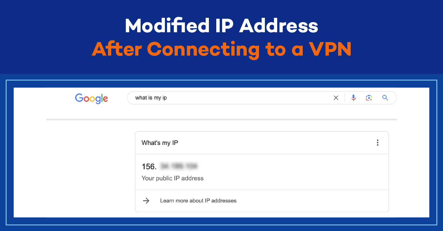 Screenshot showing changed IP address after you connect to a VPN