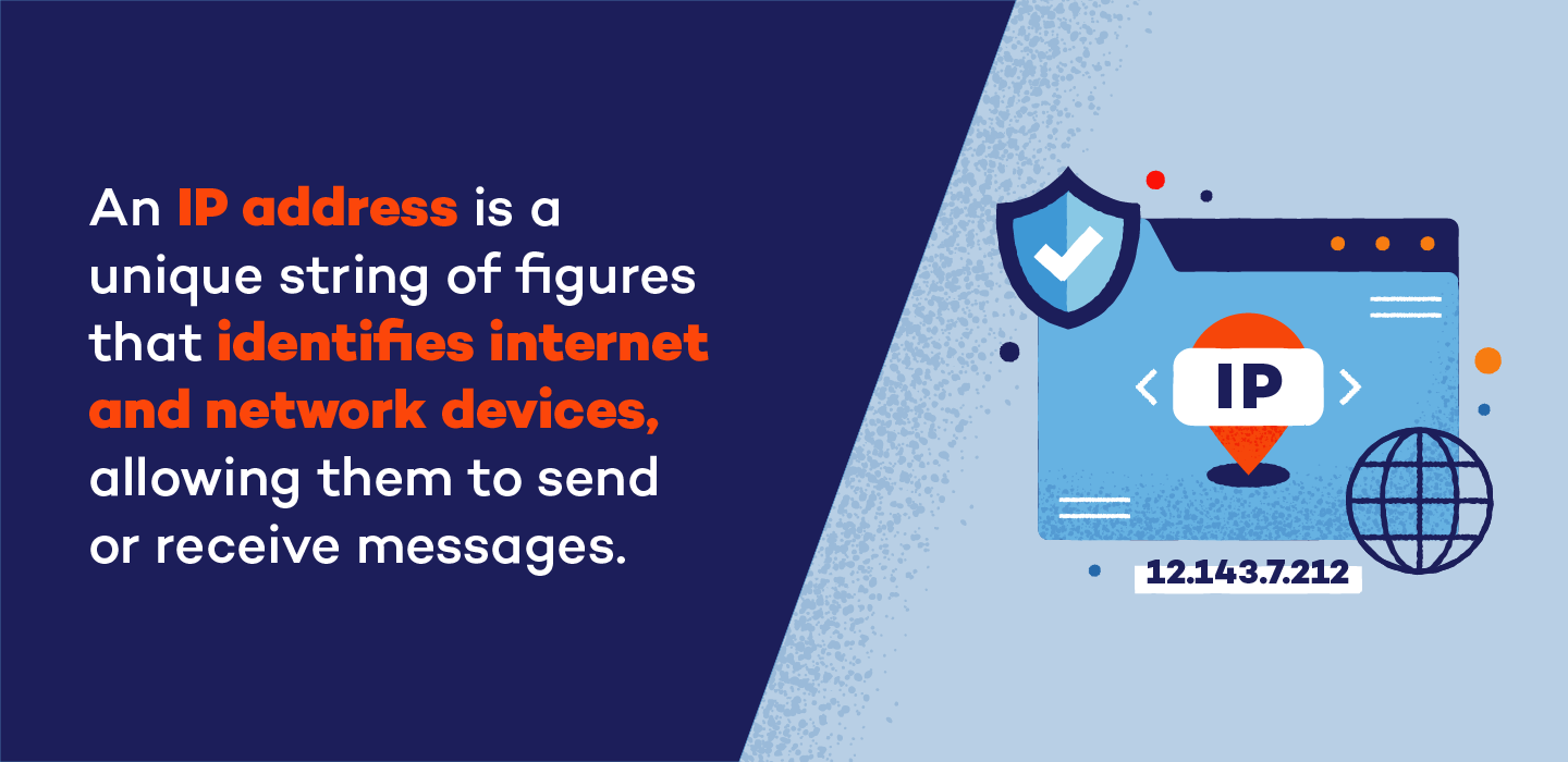 Illustration of a secure computer screen and the definition of an IP Address.