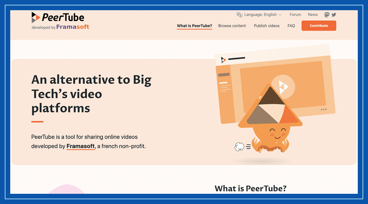 Screenshot of the PeerTube homepage.