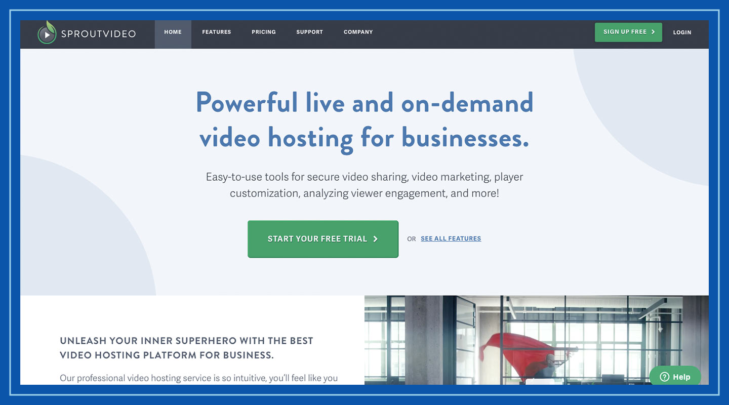 Screenshot of the SproutVideo homepage.