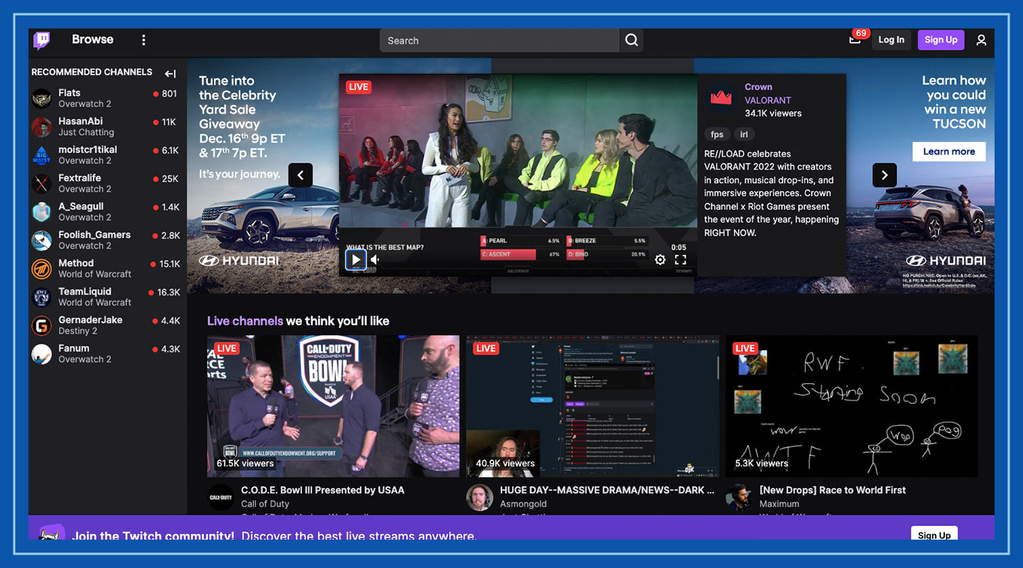 Screenshot of the Twitch homepage.