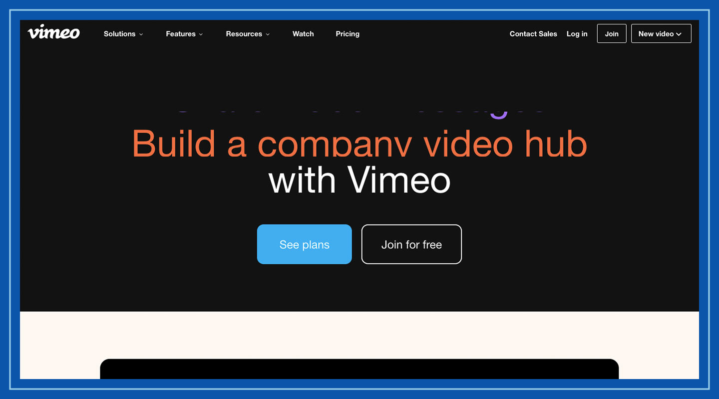 Screenshot of Vimeo homepage.