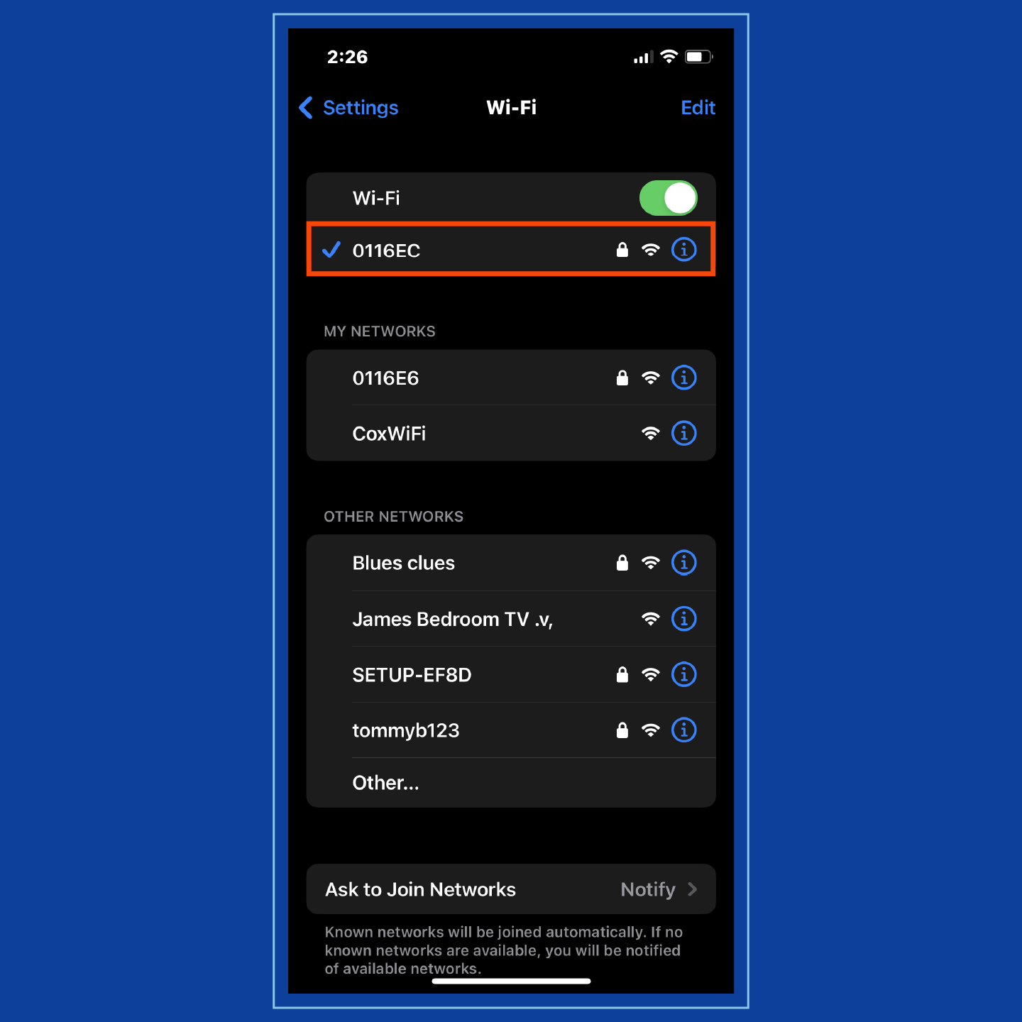 Step 3 of Locating an SSID on iPhone