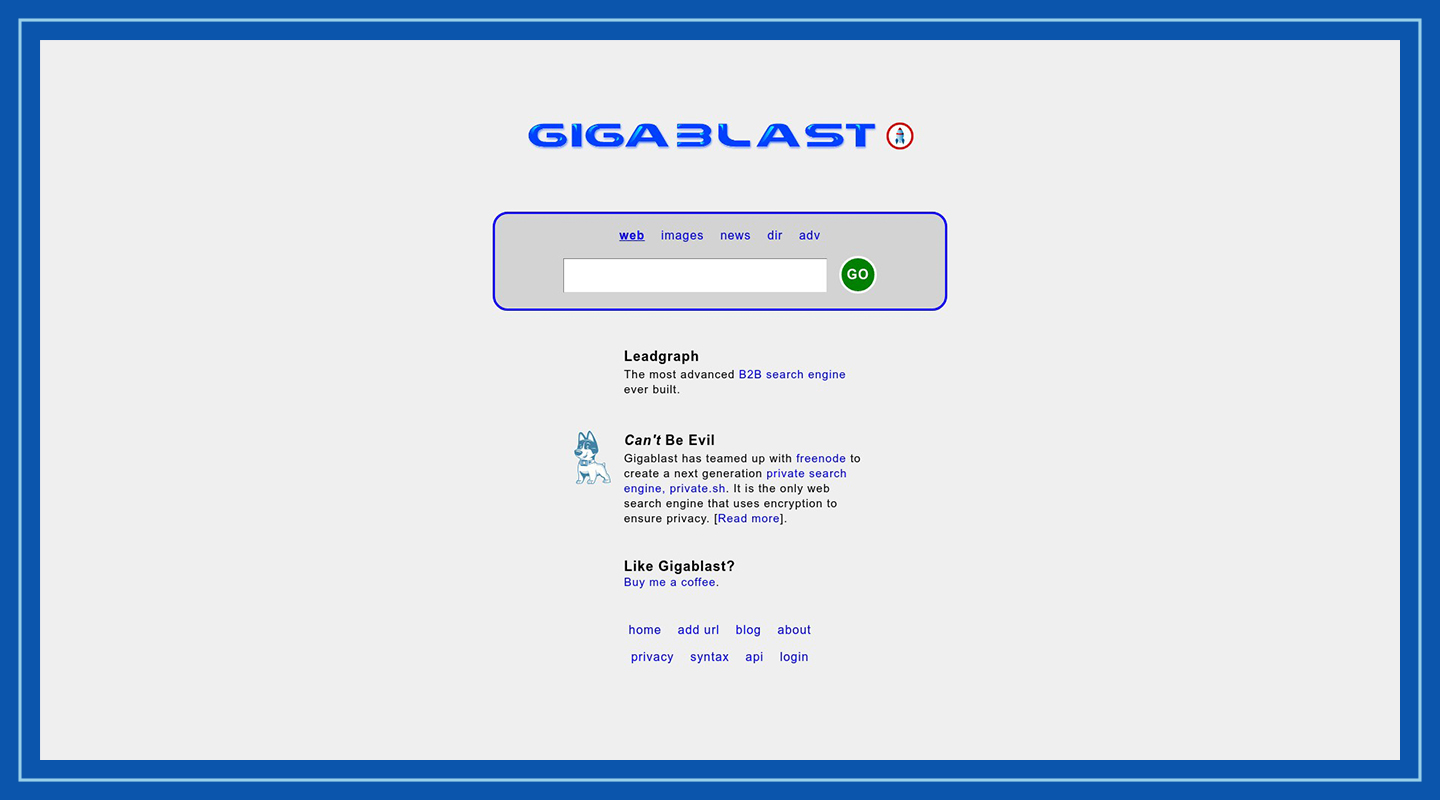 Homepage of Gigablast