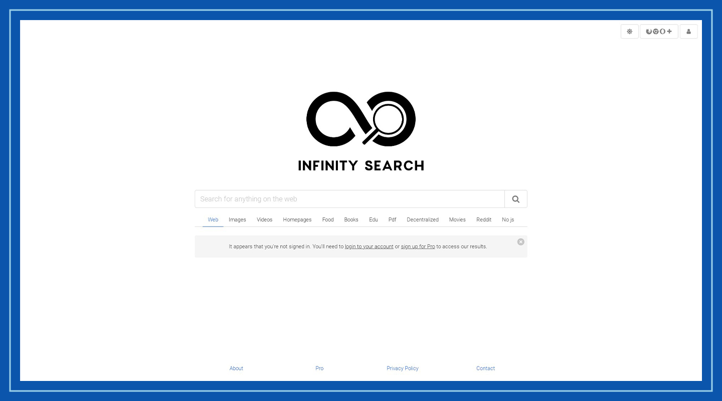 Homepage of Infinity Search