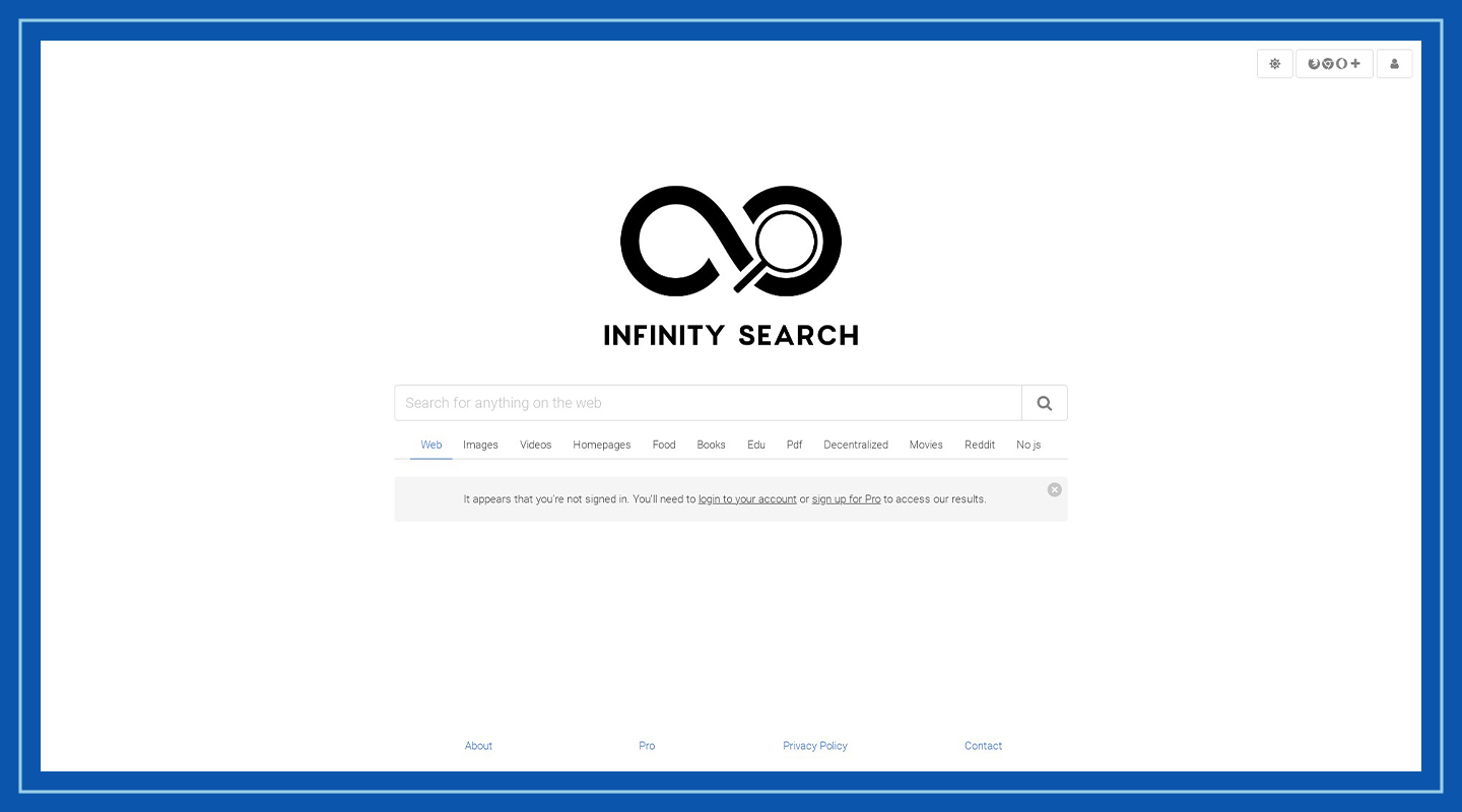 Homepage of Infinity Search