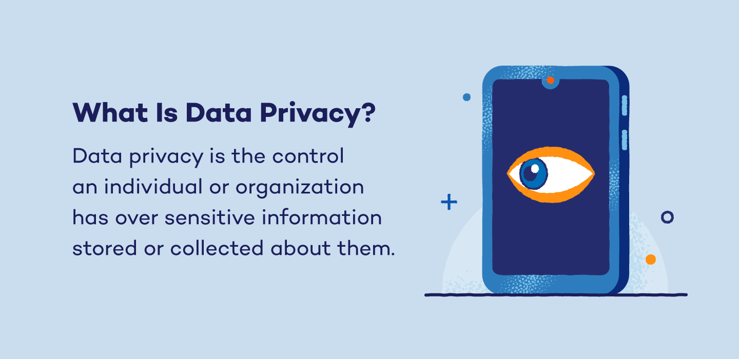 Cartoon cell phone with an eye on the screen representing data privacy.